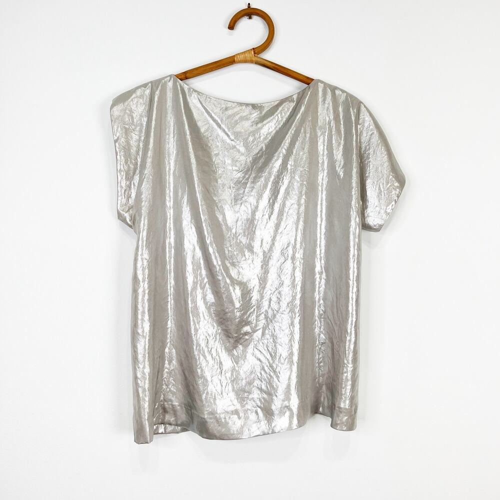 Stella Nova silver metallic asymmetrical blouse top shirt Size 40 M/L - Picture 3 of 5